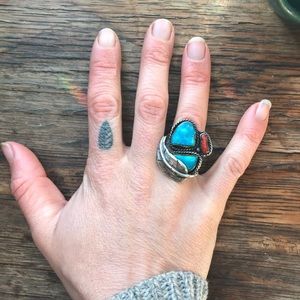 Gorgeous turquoise and red jasper ring